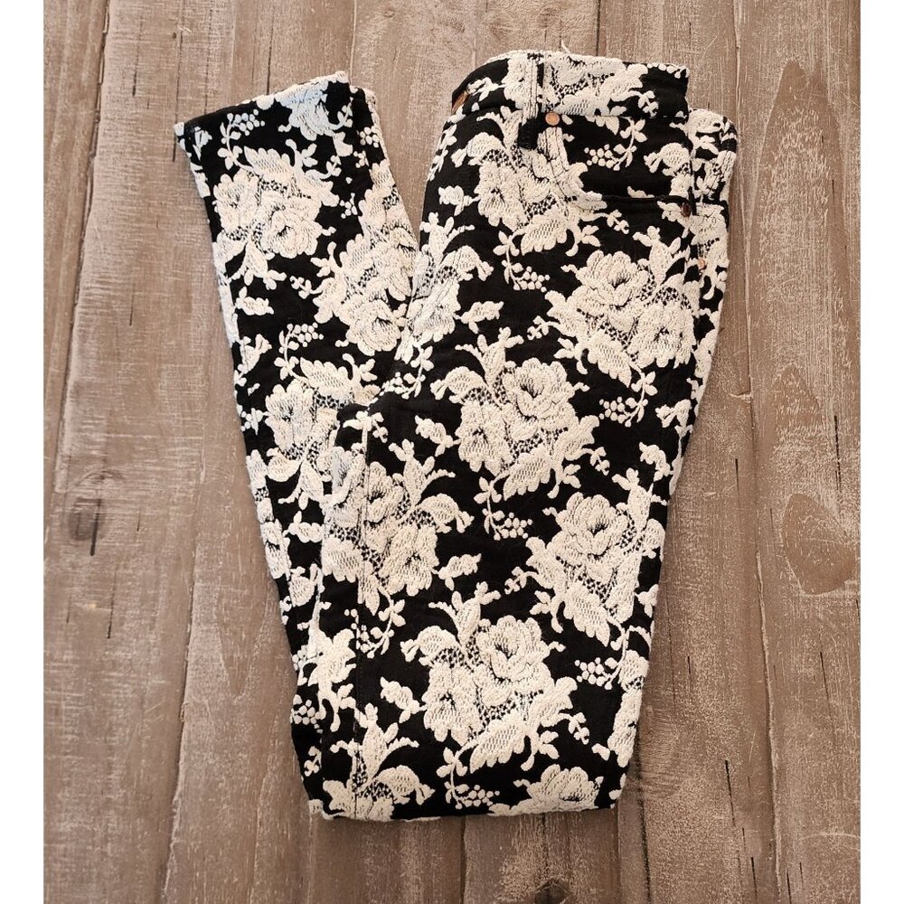 7 For All Mankind Black and White Floral  Pants